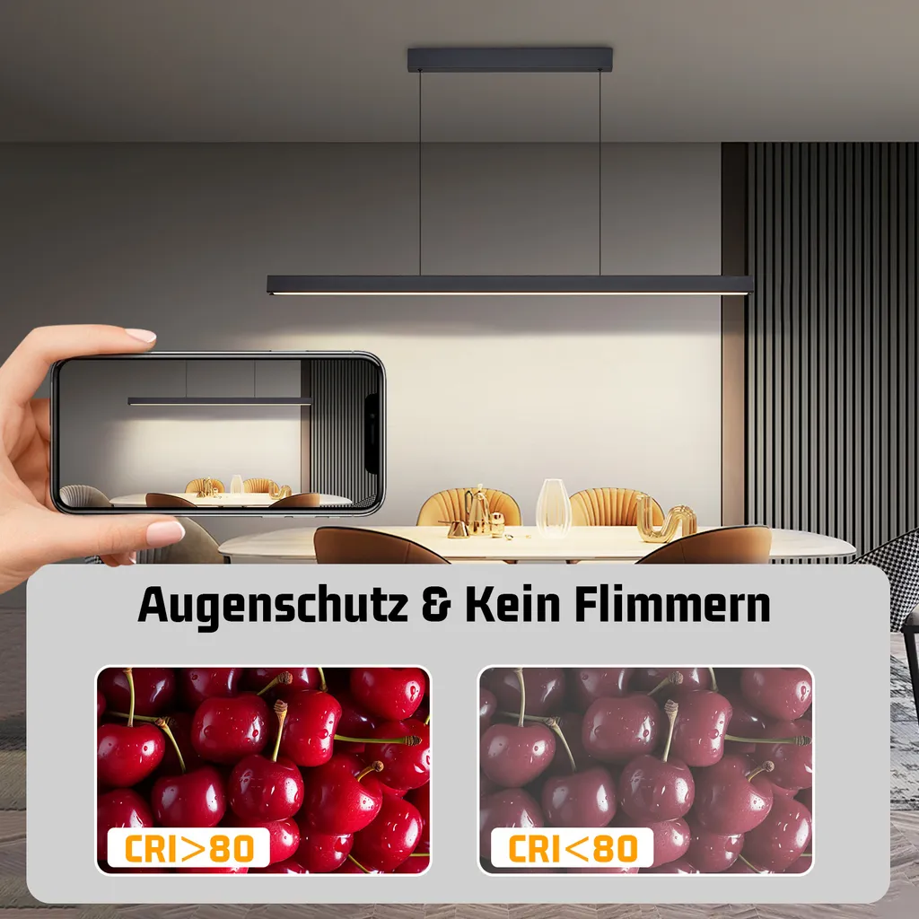 ZMH LED lampada a sospensione sala da pranzo lampada a sospensione dimmerabile tavolo da pranzo lampada a sospensione ufficio nero con telecomando 50W moderno tavolo da pranzo lampada a sospensione 148,5CM per cucina bar soggiorno camera da letto - 7