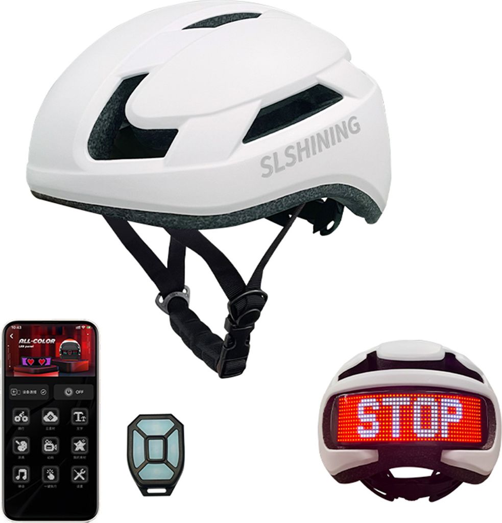 Smart LED Reiten Helm mit Signal Licht Tachometer Fernbedienung Unterstützung BT App Programmierung Weiß