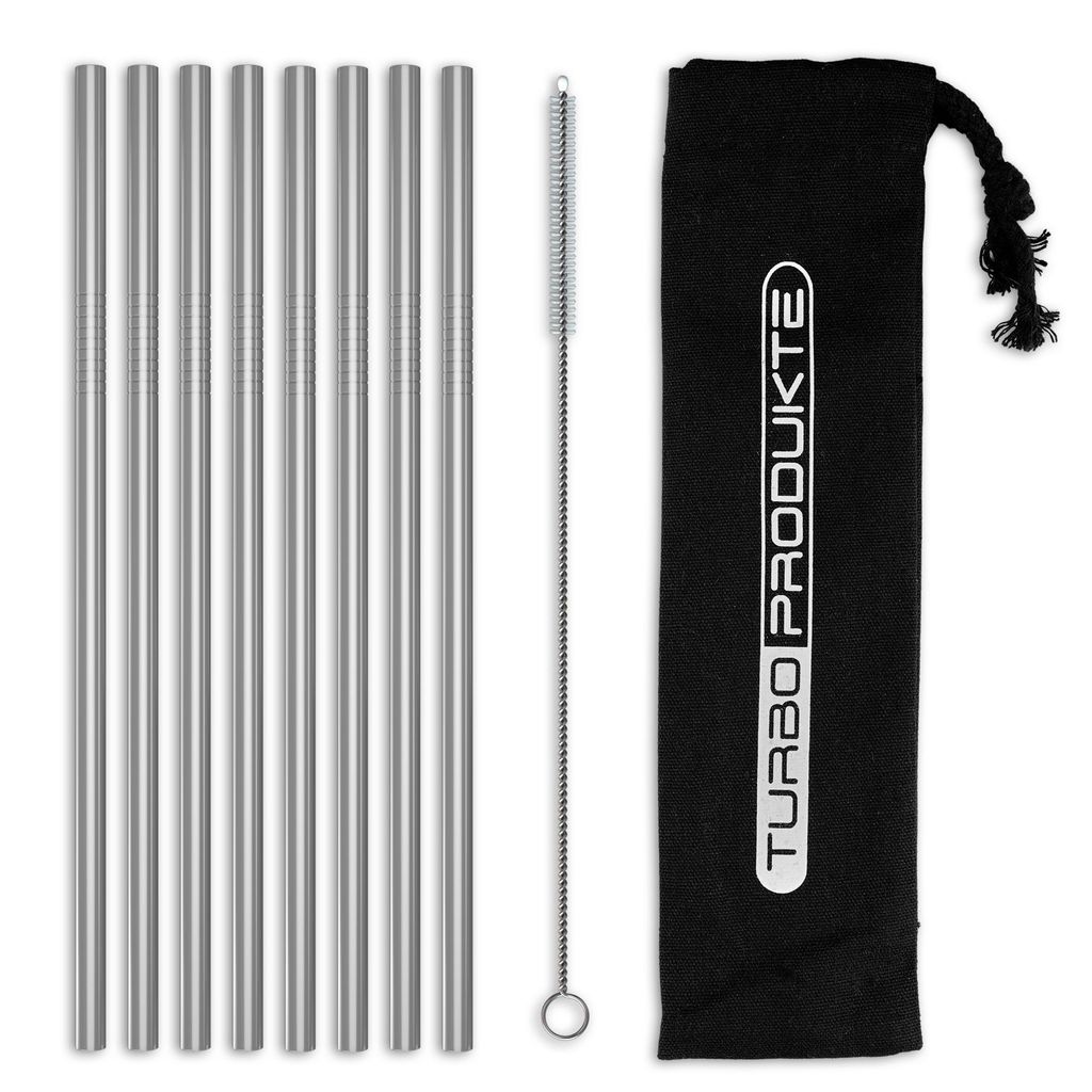 TURBO PRODUKTE 8er-Set Edelstahl Strohhalme Silber – 21,5 Produktbild 
