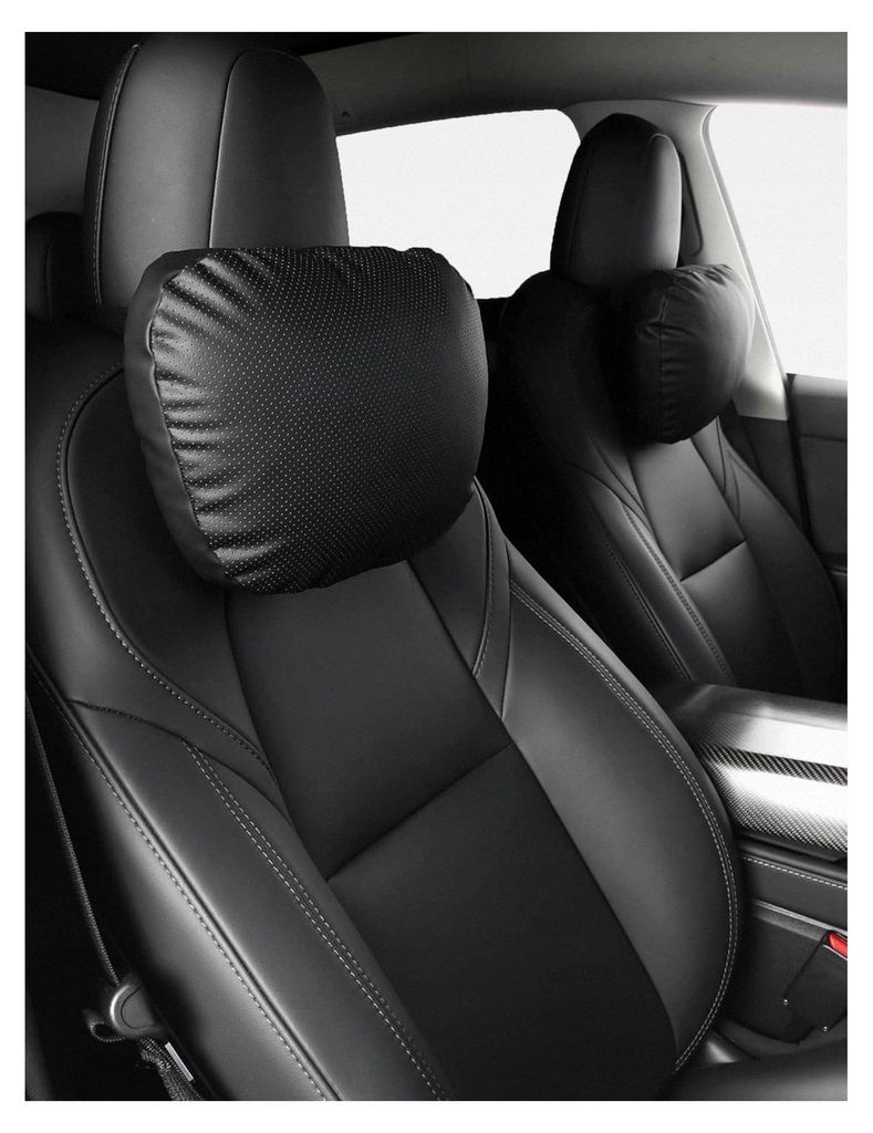Kopfstütze Nackenkissen aus Leder für Tesla Model Y/X/3/S, Zubehör für Tesla Model 3 und Model Y, Auto-Nackenkissen für Reisen (1 Stück, schw...
