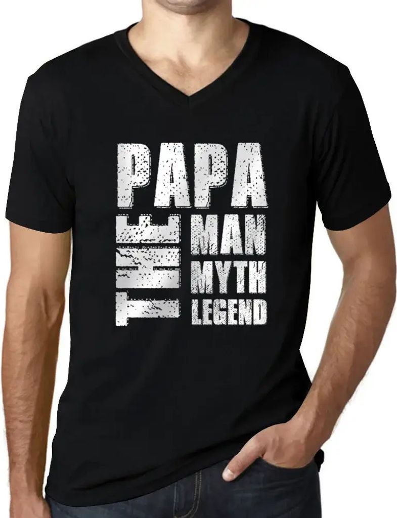 Herren Grafik T-Shirt V-Ausschnitt Papa Mann Mythos Legende – Papa Man Myth Legend – Öko-Verantwortlich Vintage Jahrgang Kurzarm Lustige Druck