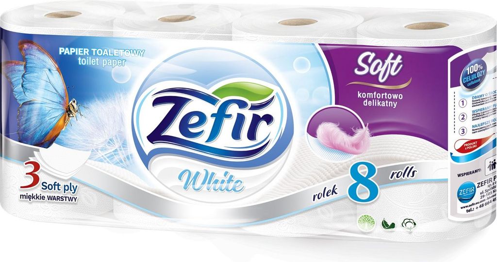 Papier toaletowy ZEFIR Soft 3W 8szt. (144m) BIAŁY Zdjęcie produktu 