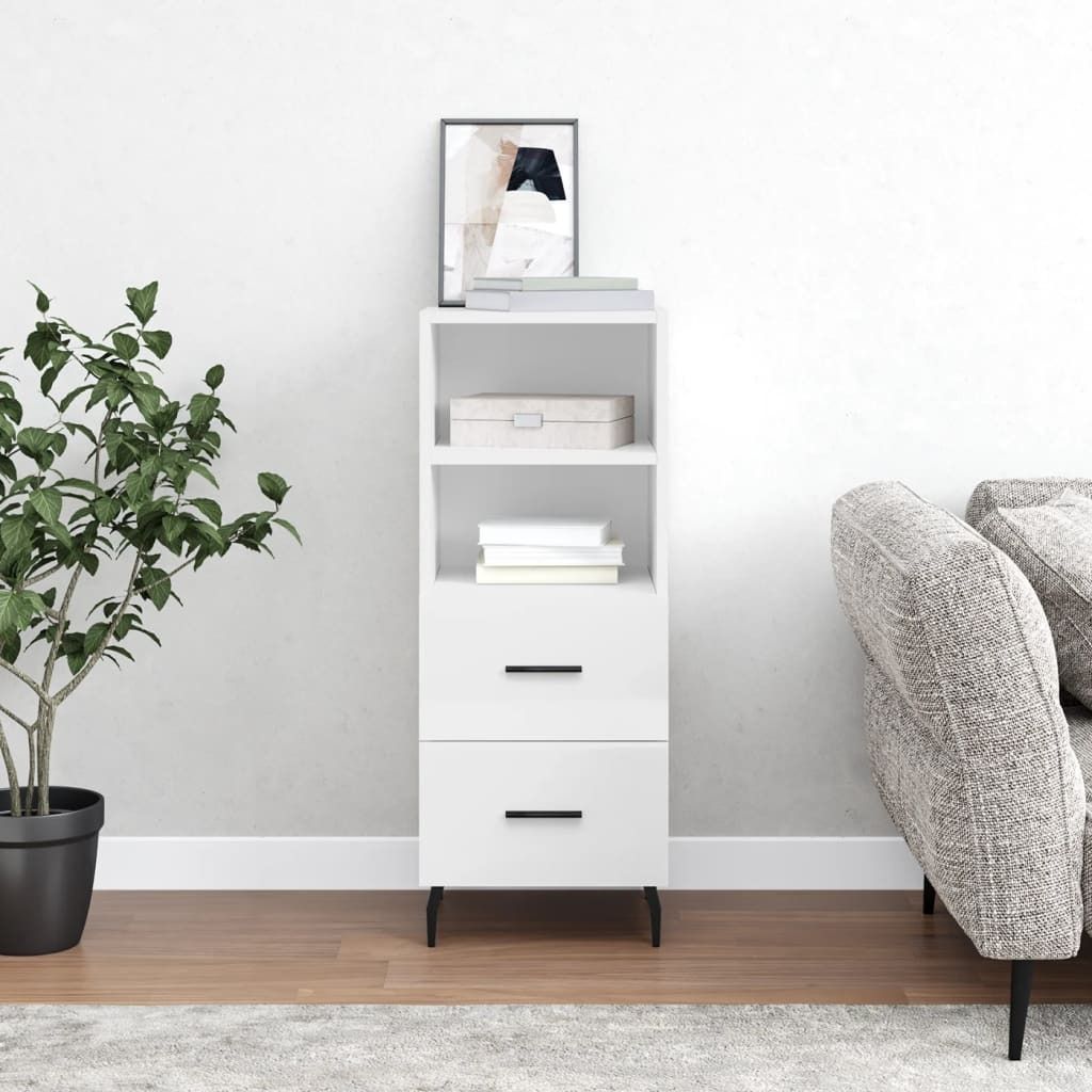 The Living Store Sideboard Hochglanz-Weiß 34,5x34x90 cm Holzwerkstoff