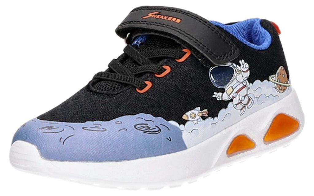 Sneakers Kinder-Jungen-Sneaker-Slipper-Klettschuh Weltraum-Astronaut Schwarz-Blau-Mehrfarbig, Farbe:schwarz, EU Größe:28