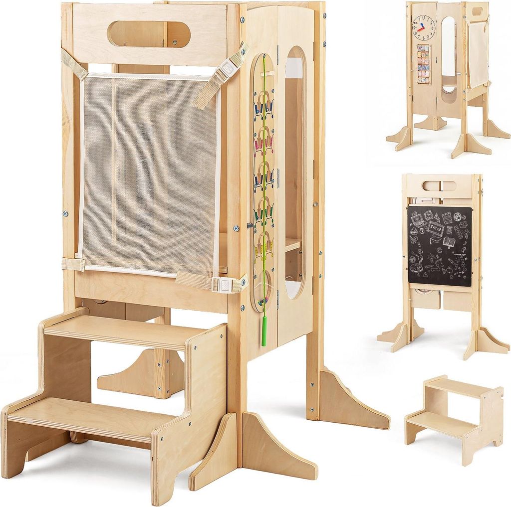 Faltbarer Lernturm mit Tafel und Sicherheitsnetz