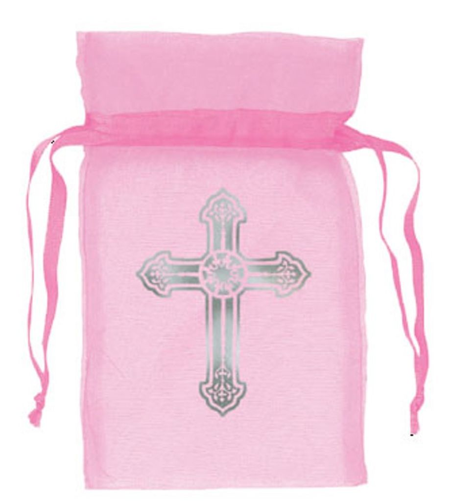 Organzasäckchen 7x9cm mit KREUZ, Farbe:rosa