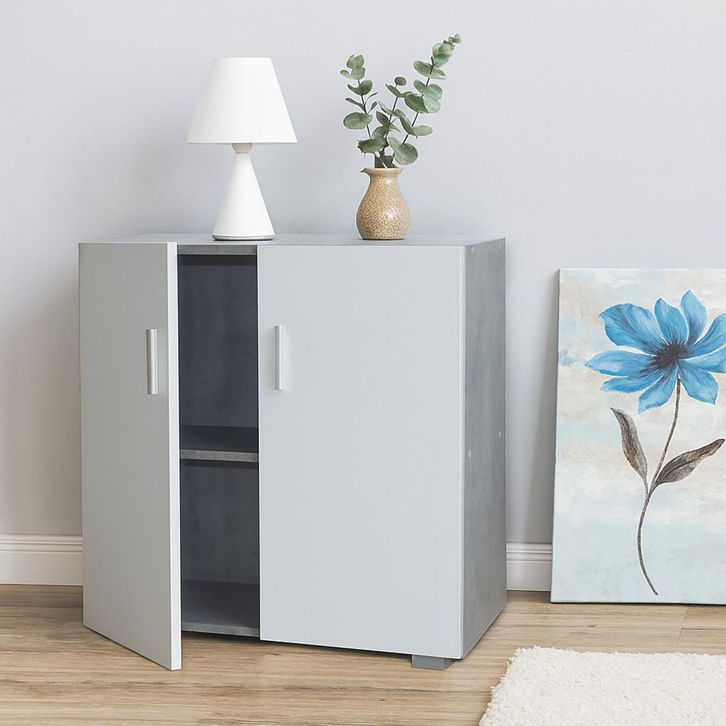 Sideboard 2 Fächer Thekla Beton-Weiß Produktbild 