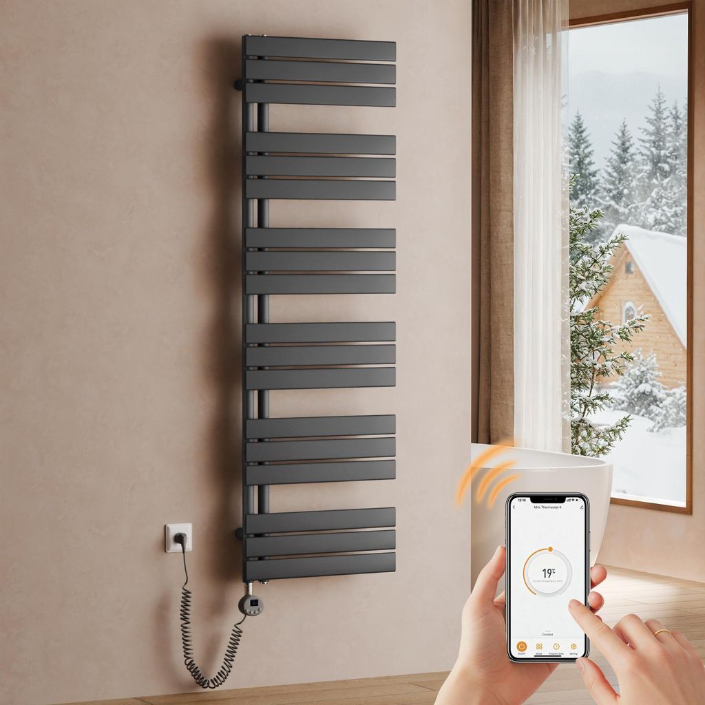 S'AFIELINA Handtuchheizkörper Elektrisch 1599×500mm, Badheizkörper Elektrisch mit Thermostat,WiFi,programmierbarem Timer,LCD-Anzeige,1000 W,Anth...