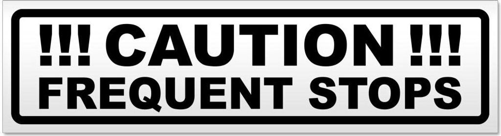 Kiwistar - Autoaufkleber - Schwarz - 60 x 16 cm - Caution Frequent Stops V2 - Hinweis Aufkleber Sticker für Auto, Kfz, Fahrrad, PKW, LKW