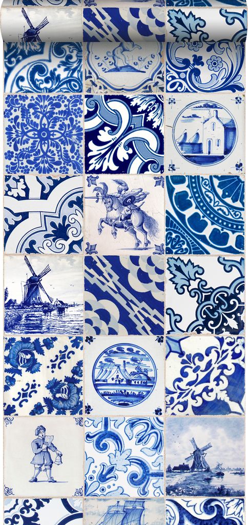 ESTAhome XXL-Vliestapete kleine Fliesen Indigoblau 50 x 900 cm