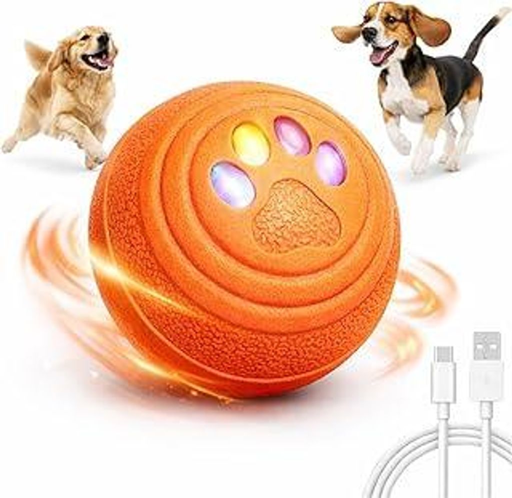 Interaktiver Hundeball für Kleine & Mittelgroße Hunde, Automatisch Bewegender Spielball mit LED, Wiederaufladbares Hundespielzeug aus TPU & PC f...
