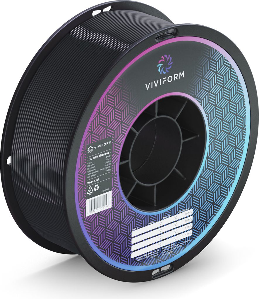 Viviform PLA+ Filament für 3D Drucker, 1kg Rolle, Durchmesser 1,75mm +/- 0,03mm, Schwarz