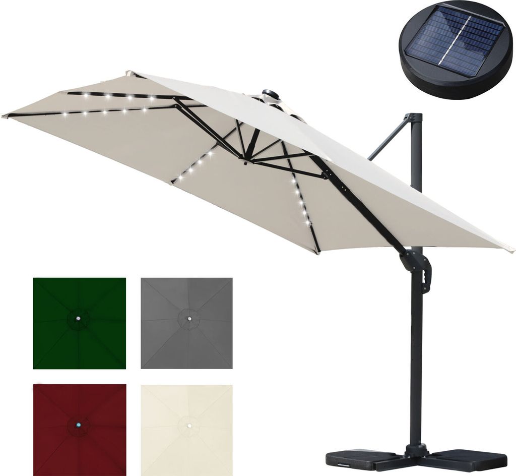 Hengda Sonnenschirm Ampelschirm Ø3m drehbar,neigbar,360° Rotation,Marktschirm,LED,Beige
