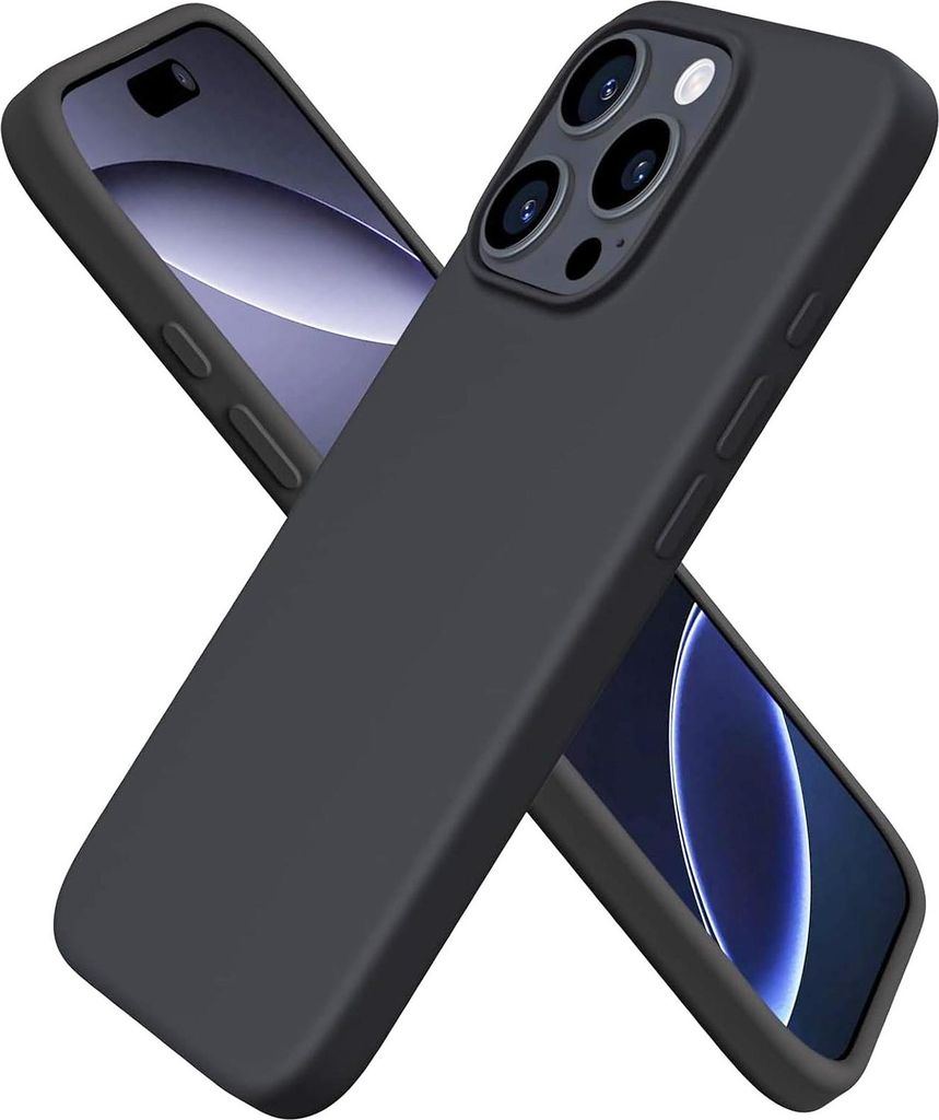 Two black iPhone cases are shown diagonally crossed over each other against a white background.