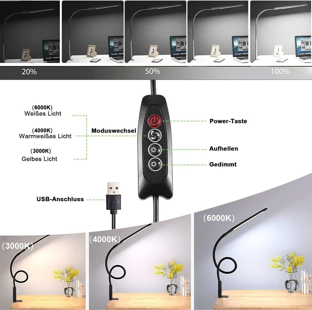 Welikera Schreibtischlampe -3 Farbtemperaturen,10 Produktbild 4