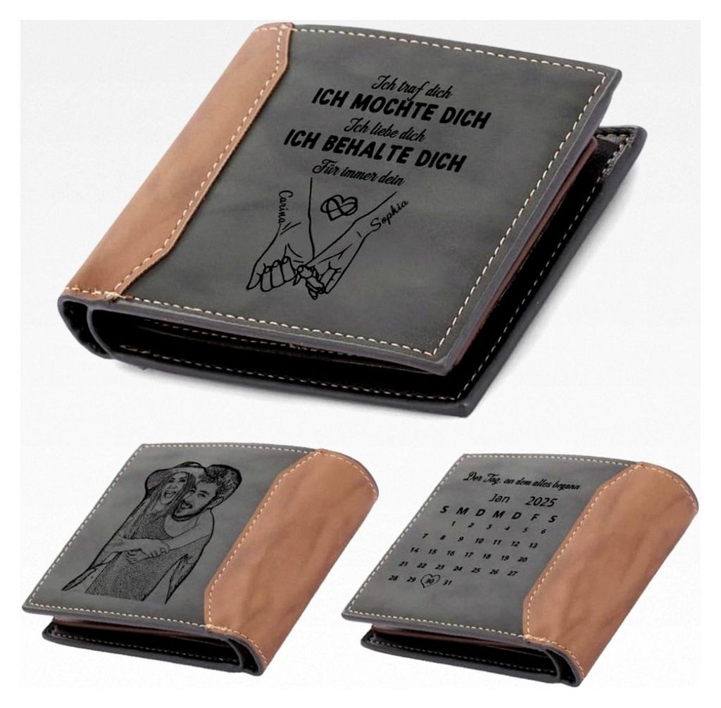 Personalisierte Herren Geldbörse mit Foto, Namen und Datum Gravur – Ich liebe dich, ich behalte dich – Leder Portemonnaie als Geschenk für Ja...