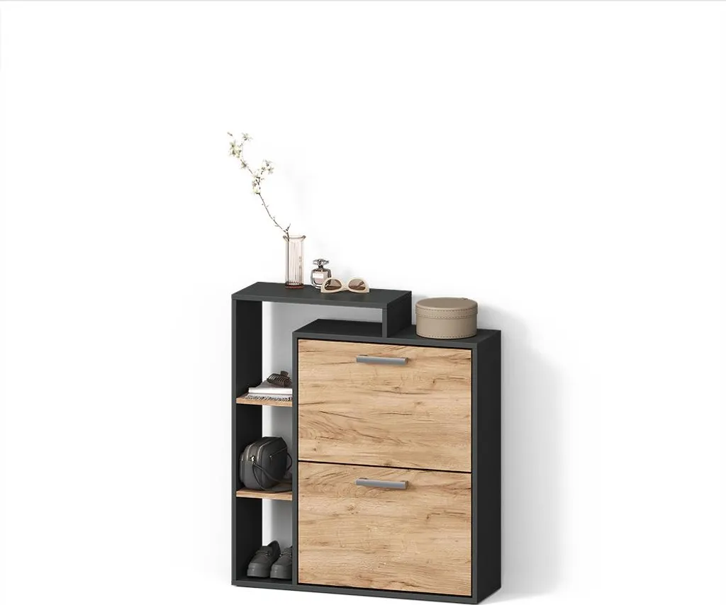 Scarpiera Livinity Ortello 2 Scomparti Quercia e Antracite | Design Slim