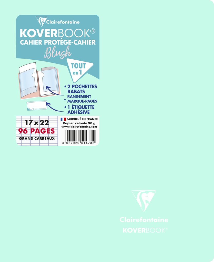 Clairefontaine 10x Koverbook Heft 17x22cm, 48 Blatt 90g, Minze/Puderrosa 951473C