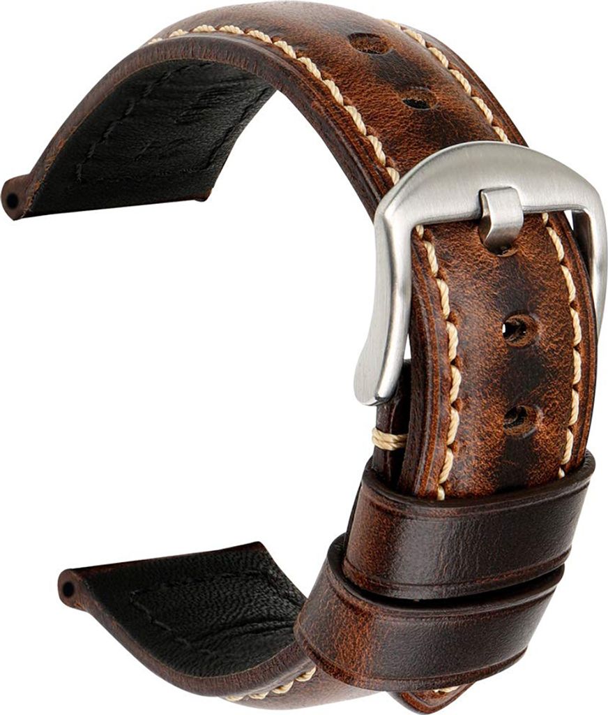 20/22/24 mm verstellbares Vintage-Uhrenarmband aus echtem Leder als Ersatz für das Handgelenk-Kaffee-Silberschnalle#,20mm