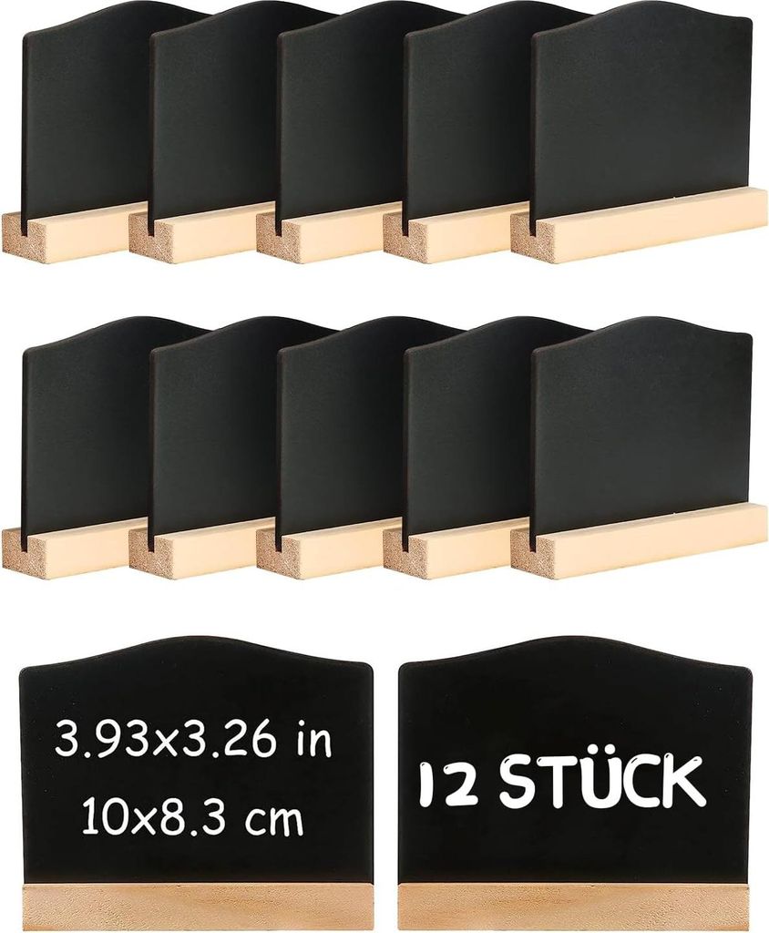 12Stück Mini Kreidetafel mit Ständer, Kleine Tafel Holzschilder zum Beschriften, Mini Tafel Set,Tischkarten Preisschilder Platzkarten Kreidetafel...
