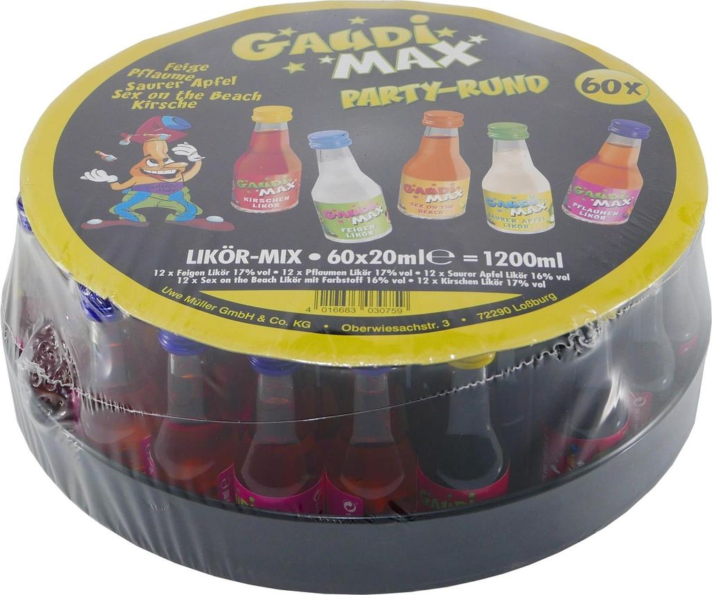 Gaudimax Partymix 60 Klopfer auf Tablett Likör 16-17 vol.% Produktbild 