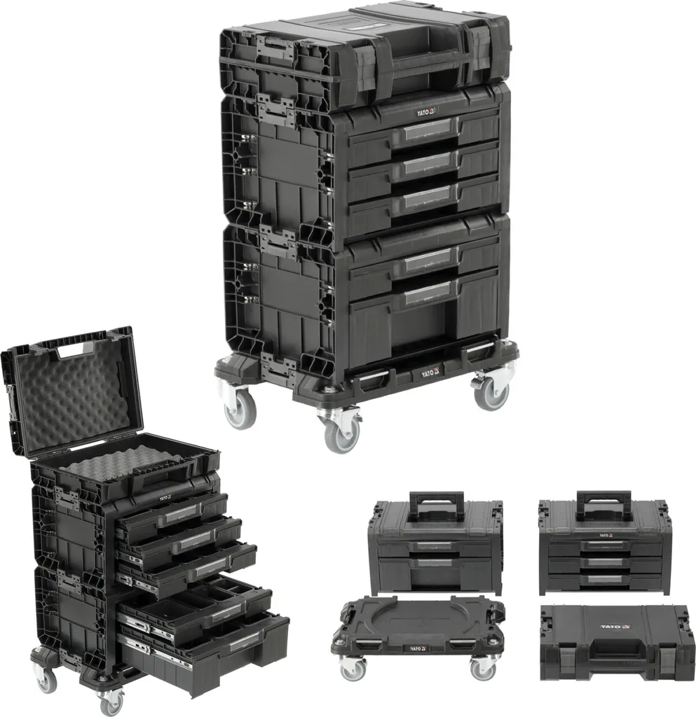 Mallette à outils et système de rangement modulaire SET 4 pièces noir