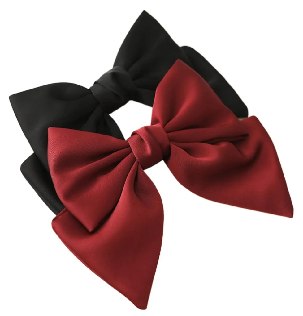 Grande barrette à nœud rouge en satin, accessoire cheveux de luxe