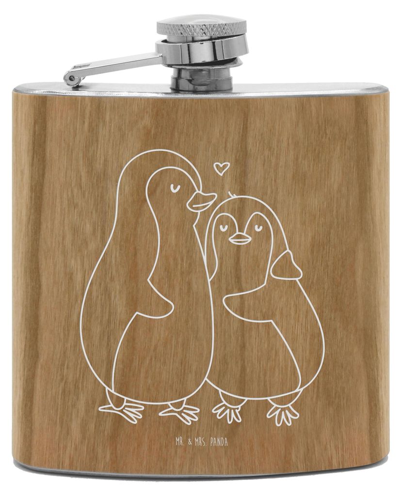 Mr. & Mrs. Panda feldflasche Pinguin umarmen - Transparent - Geschenk, Alkoholflasche, schnapsflasche, Verknallt, edelstahl flachmann, Umarmung Ver...