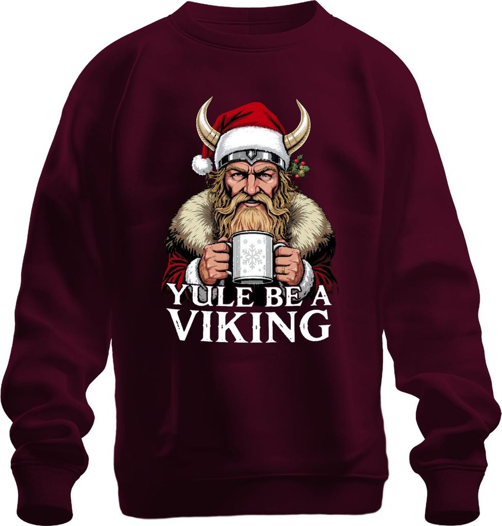 Yule Be A Viking Wikinger Weihnachten Bart Hörner Vintage Uni Sweatshirt Pullover, Burgundy, 3XL