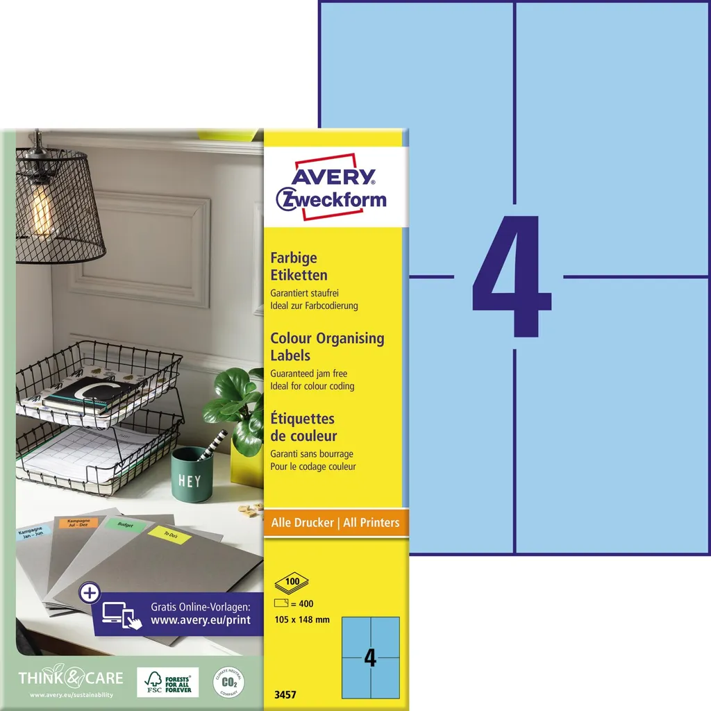 Avery 3457 Etichette Blu 105x148mm | 400 Pezzi per Archiviazione