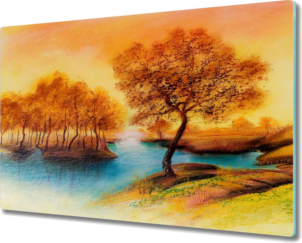 Coloray Kochplattenabdeckung Herdabdeckplatte 80x52 cm Hackbrett Schneidebrett Küchenbrett - Herbstwald Natur