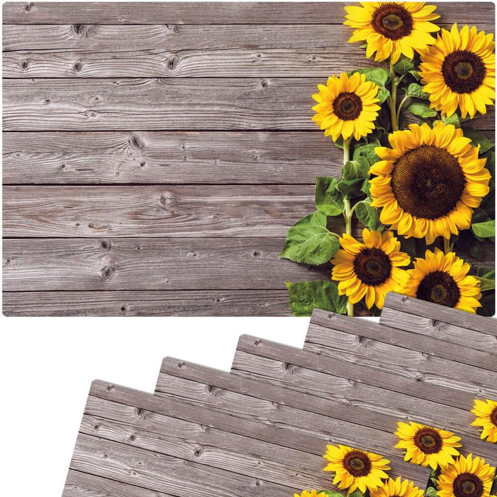 Set di 6 tovagliette lavabili effetto legno con girasoli Immagine del prodotto 
