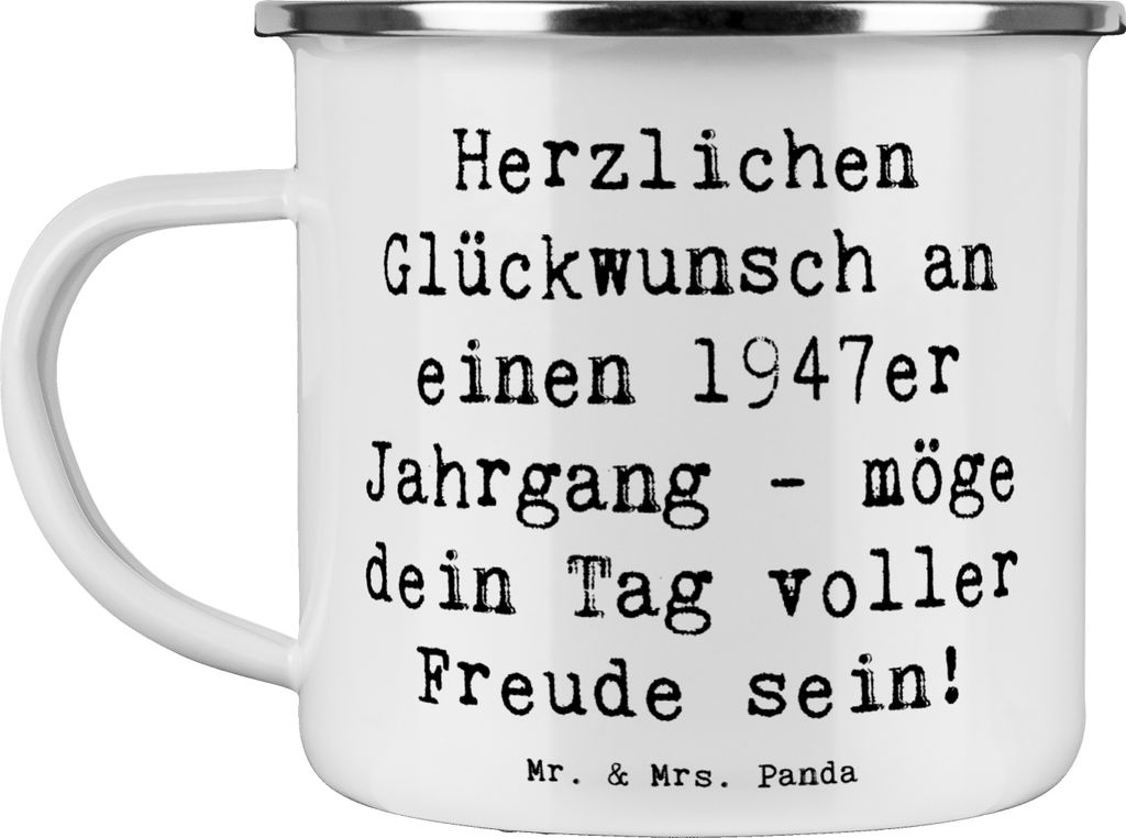 Mr. & Mrs. Panda Teetasse Spruch 1947 Geburtstag - Weiß - Geschenk, Teebecher, Pott, Glückwünsche, Herzlichen Glückwunsch, Emaille Tasse, Gebur...