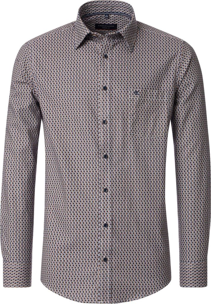 CASAMODA Herren Freizeithemd Langarm Kent Casual-Fit Braun gemustert M