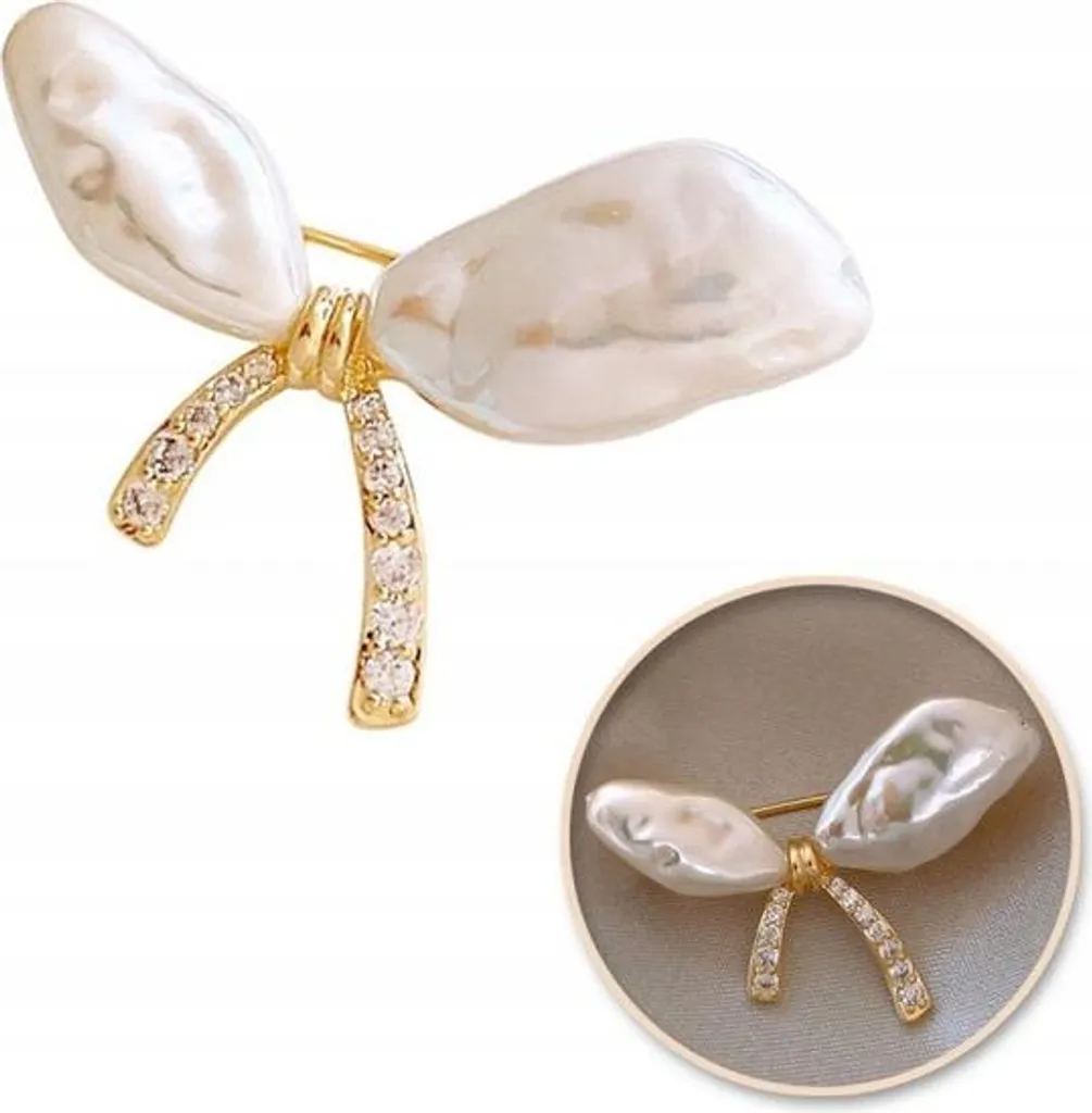 ECARLA BZ213 Spilla Fiocco Perle Zirconi | Trend Accessori 2024