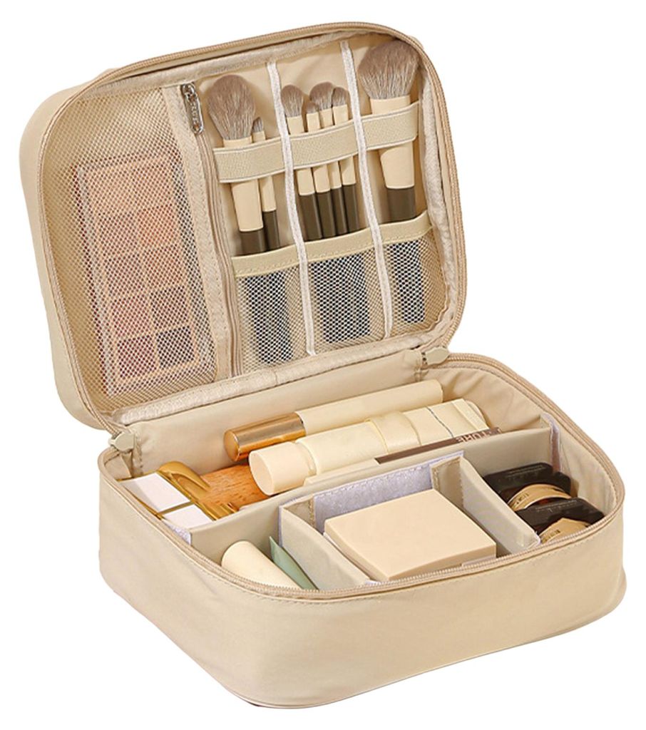 Große, wasserdichte Kosmetiktasche aus Oxford-Gewebe mit Tragegriff für Damen, geeignet für Make-up-Pinsel, Toilettenartikel und Schmuck.