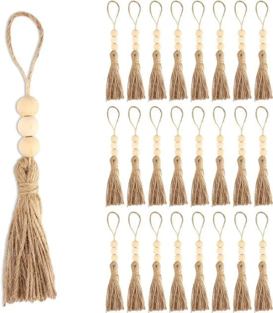 Ornements de sapin bohème en jute et bois pour fête de Noël naturelle