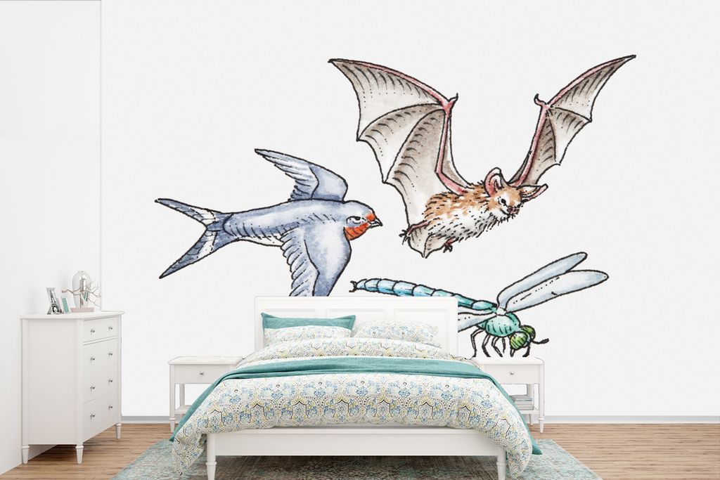 MuchoWow Fototapete für Wohnzimmer oder Schlafzimmer Wandtapete Vinyl Motivtapete Tiere - Bleistift - Aquarell - 600x400 cm - Vinyltapeten