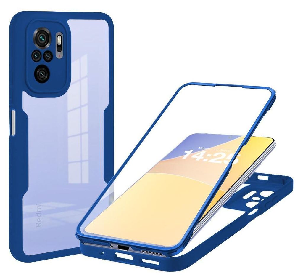 360 Grad Handyhülle für Xiaomi Redmi Note 10 Full Cover Rundum Schutz Farbe: Blau