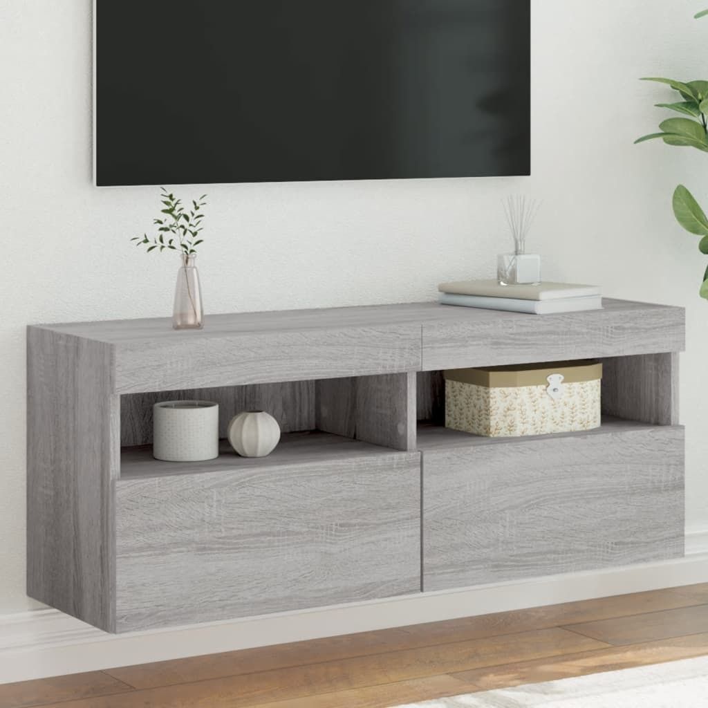 TV-Wandschrank mit LED-Leuchten Grau Sonoma 100x30x40 cm 837216
