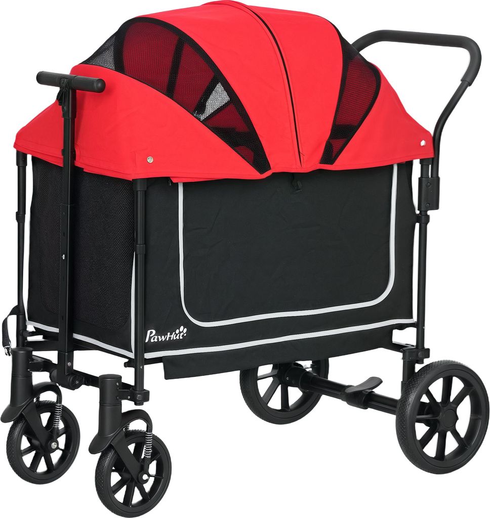 Hundewagen Hundebuggy klappbar für Hunde & Katzen bis 30 kg 110 x 65 x 102 cm Rot