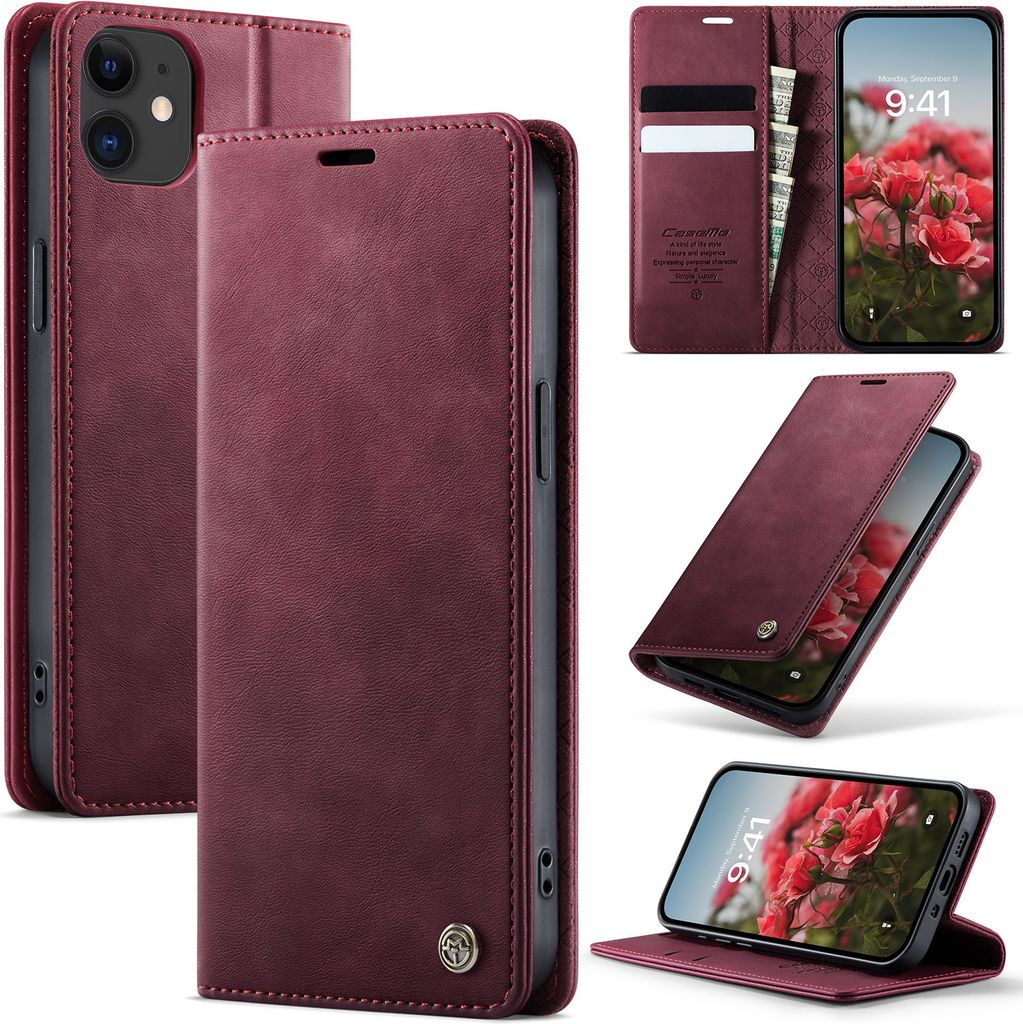 Handyhülle für iPhone 12 Mini Hülle Leder mit RFID Schutzhülle Klapphülle Magnet Kartenfach Standfunktion Rot