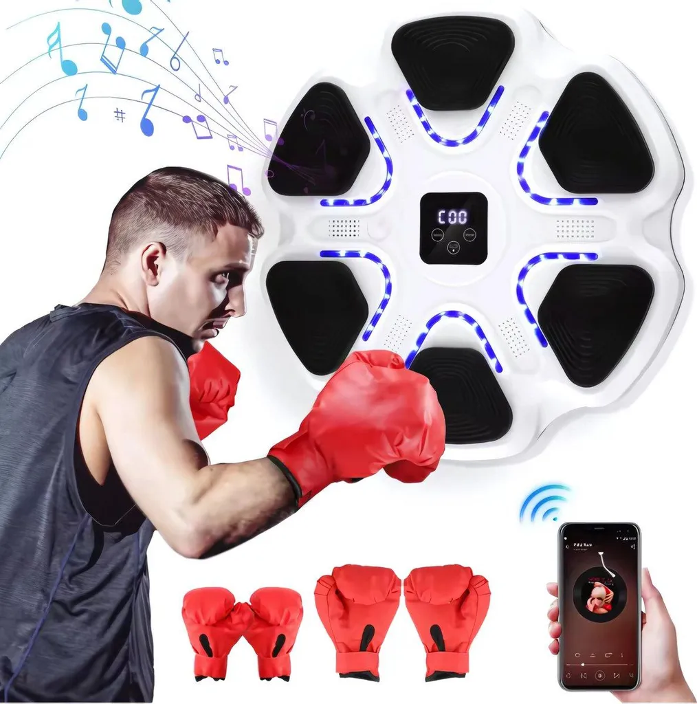 Machine De Boxe Musicale Murale LED – Bluetooth, Capteurs, Gants Inclus – Entraînement Réactif Enfants/adultes
