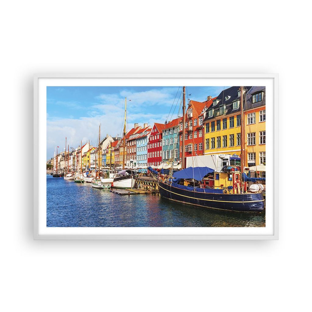 Gerahmtes Poster - Weißer Rahmen - Kopenhagen Nahavn Schiffe - 91,5x61 cm - Wand Bild - Wanddeko - Wandbilder - Kunstposter - Wandposter - Bilderr...
