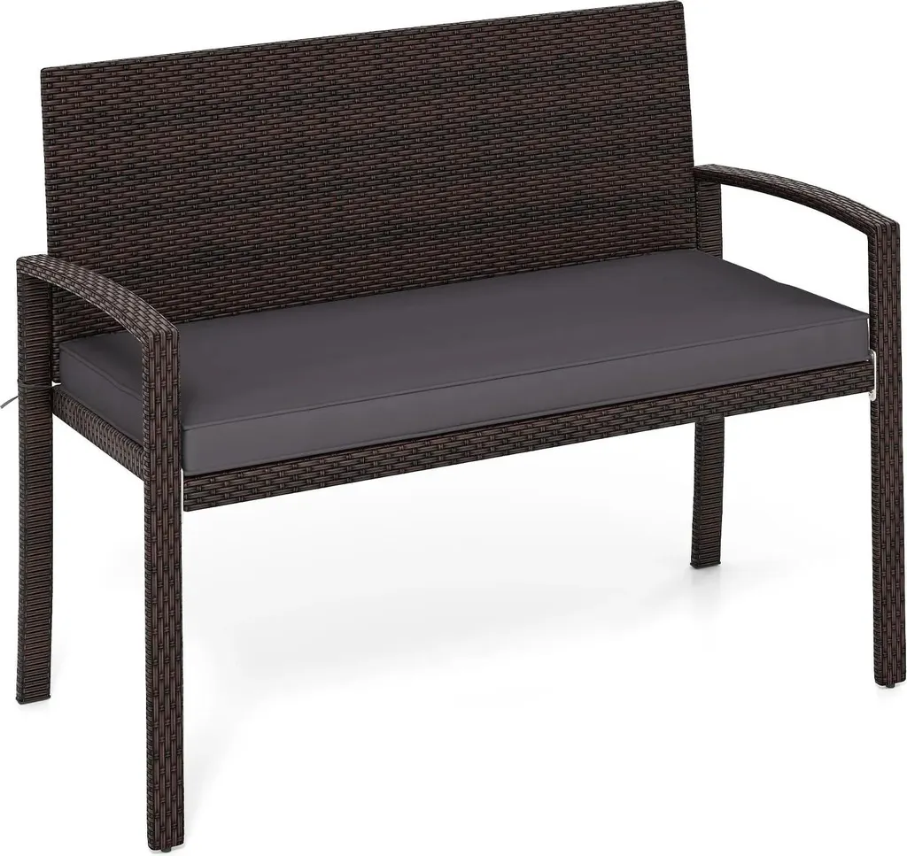 Banc de jardin en polyrotin gris foncé 2 places avec coussins d'assise