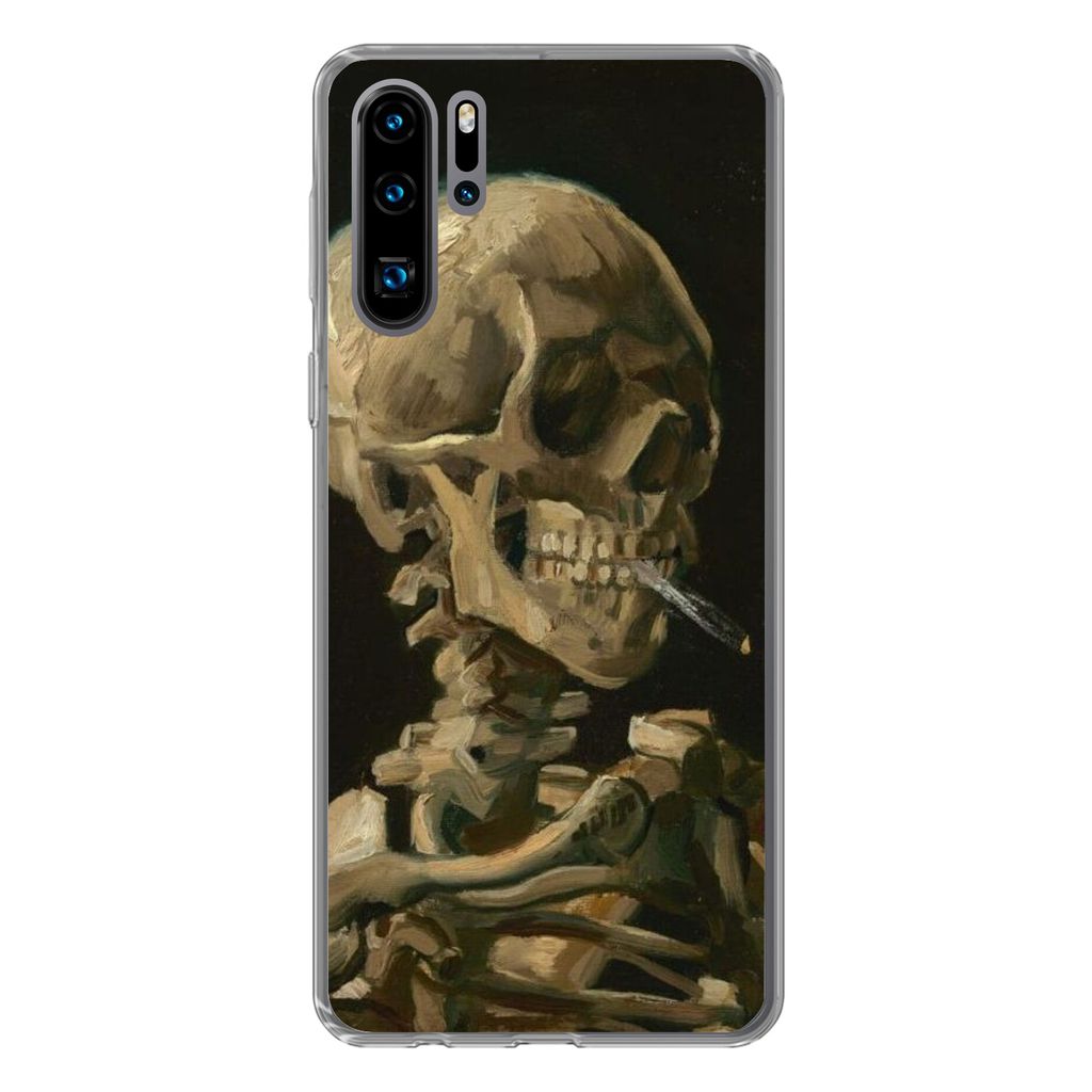 MuchoWow Handyhülle Schutzhülle Hülle für Huawei P30 Pro Skelettkopf mit brennender Zigarette - Vincent van Gogh Silikon Softcase Handy Hüll...