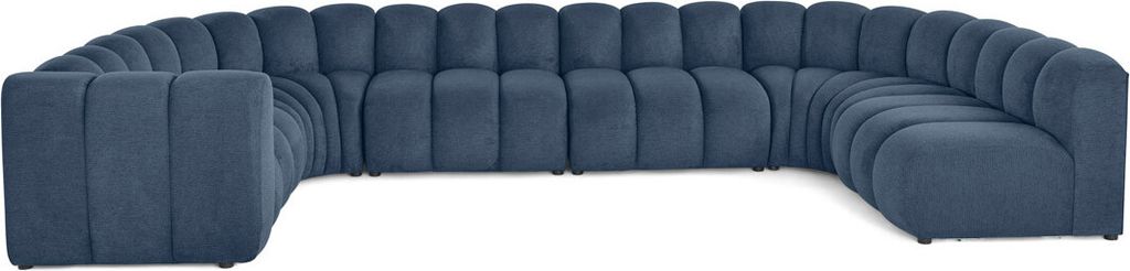 Lisa Design Debbie - modulares Sofa Panorama-Rechtswinkel 7-Sitzer in strukturiertem Stoff , Blau