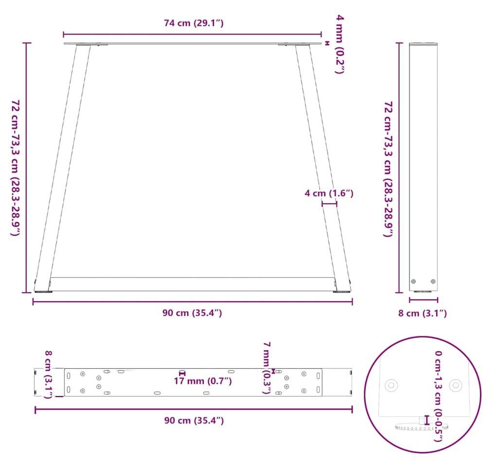 vidaXL Esstisch Beine V-Form 2 Stück Schwarz 90x(72-73,3) cm Stahl