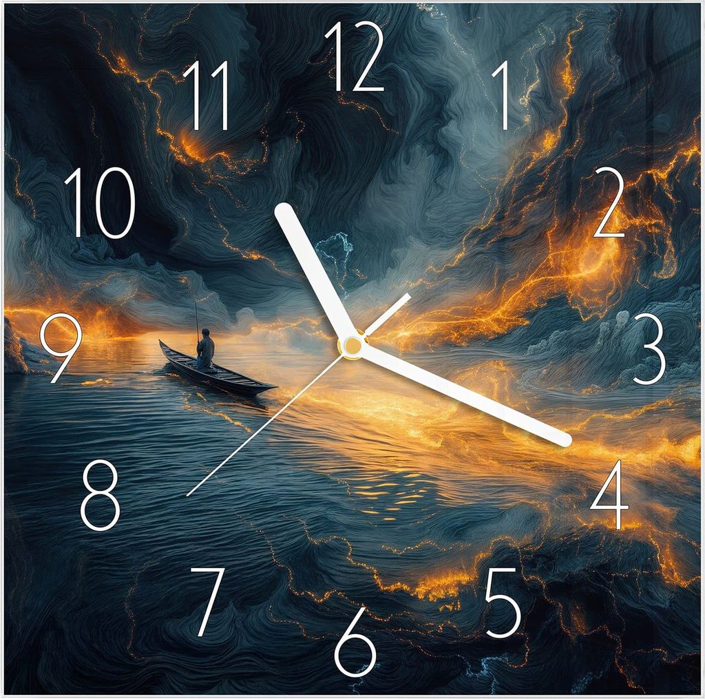 Wanduhr aus Glas mit Motiv Feuer und Wasser- 30 x 30 cm - inkl. Aufhängesystem