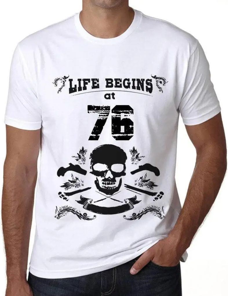 Herren Grafik T-Shirt Das Leben beginnt mit 76 – Life Begins at 76 – Geschenk 76. Geburtstag Jahrestag 76 Jahre Jubiläum 76 Jährige Mann Jahr...